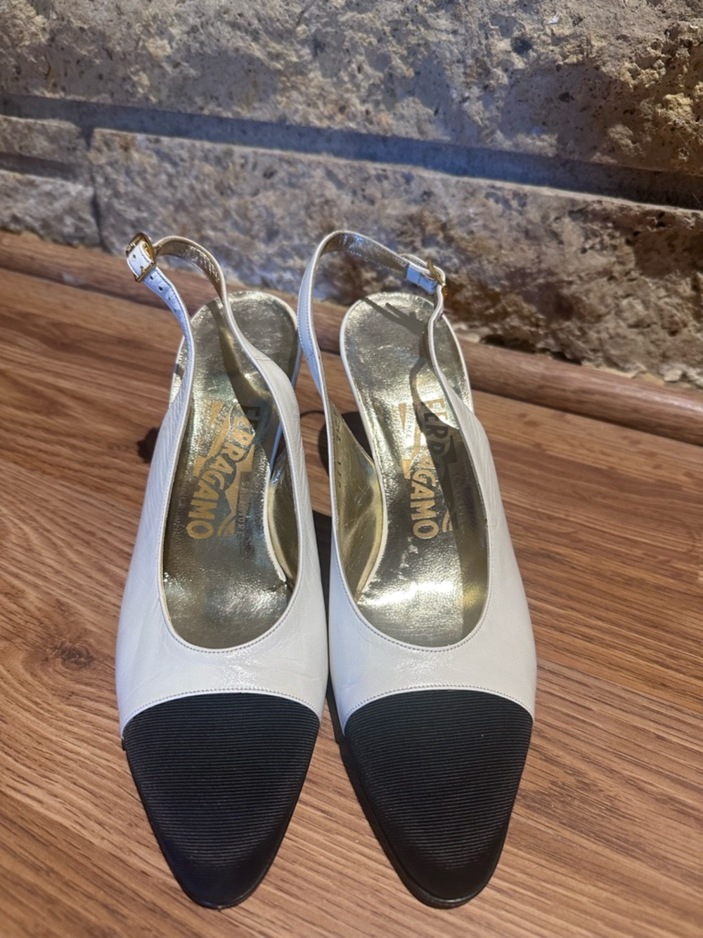 Salvatore Ferragamo - Black and White Slingback Heels